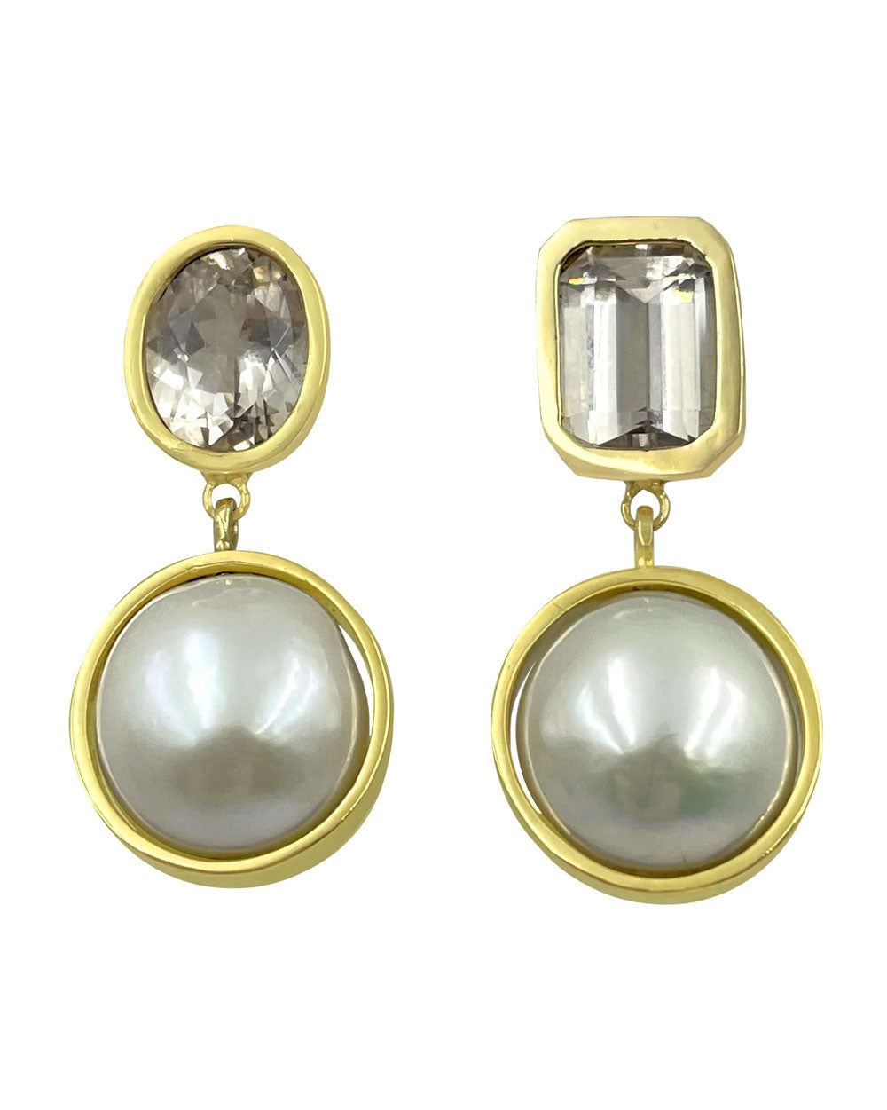Danburite and Pearl Bezel Earrings