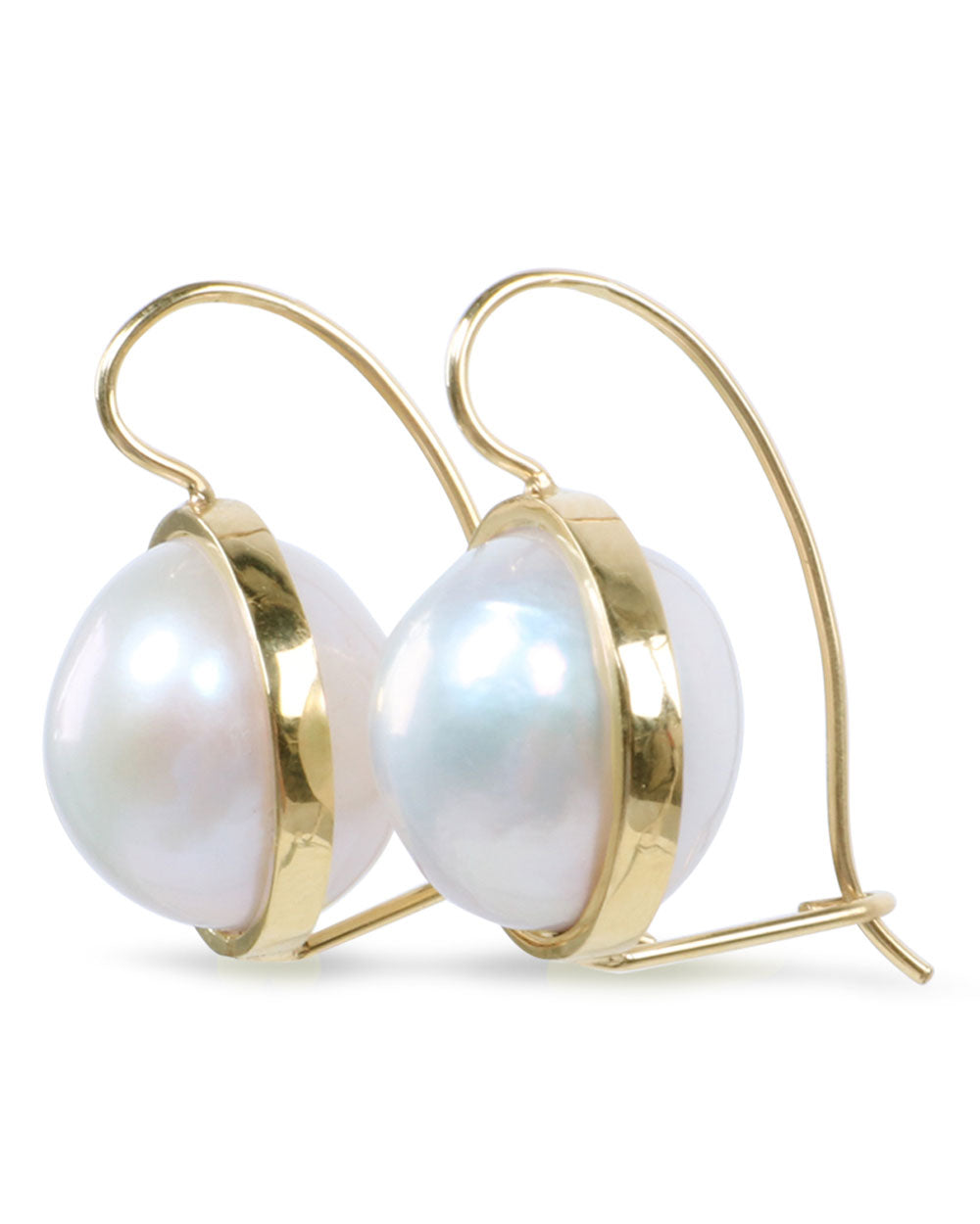 Gold Bezel and Baroque Pearl Earrings