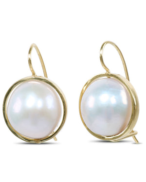 Gold Bezel and Baroque Pearl Earrings