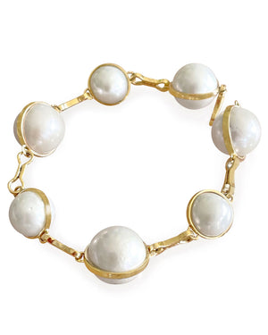 Gold and Yellow Pearl Bezel Bracelet