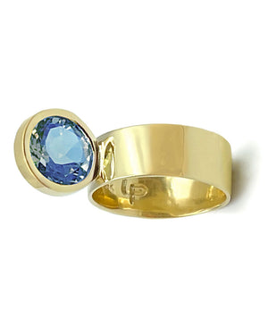 Round Brilliant Aquamarine Perch Ring
