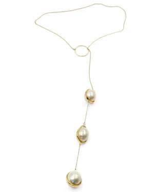 Three Pearl Droplet Lariat Necklace