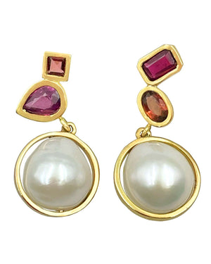 Two Bezel Cluster and Pearl Earrings