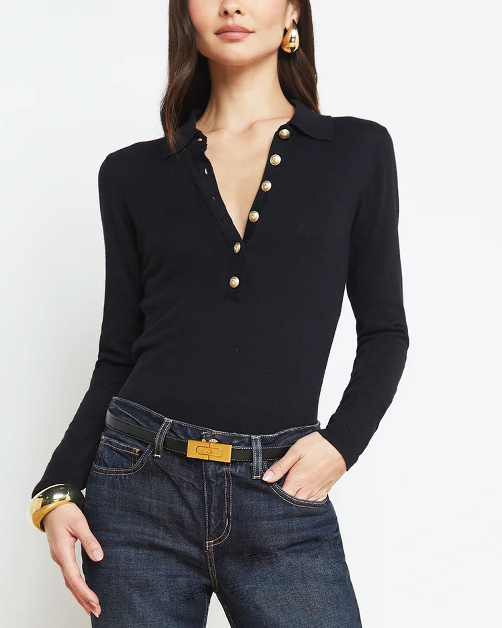 Black and Gold Sterling Collared Sweater