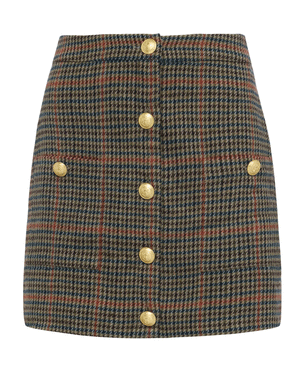 Tan and Teal Plaid Zander Button Mini Skirt