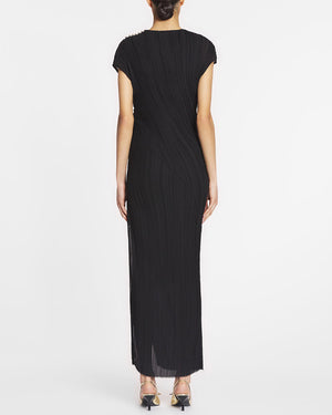 Black Asymmetrical Pleated Twist Gown