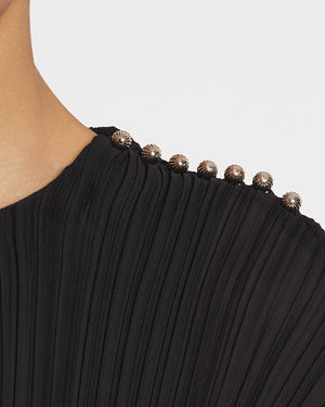 Black Asymmetrical Pleated Twist Gown