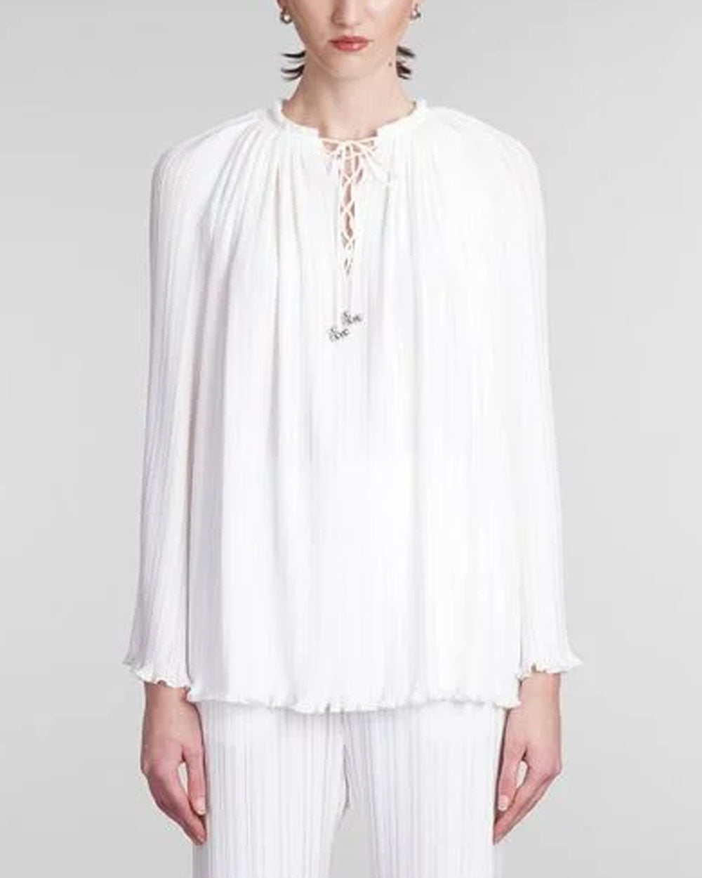 Off White Long Sleeve Pleated Blouse