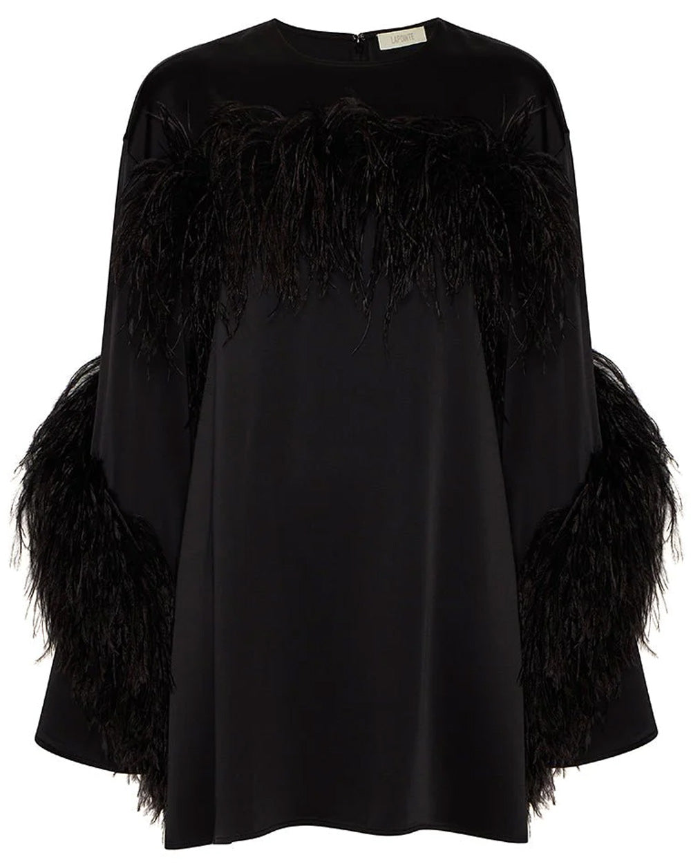 Black Ostrich Feather Satin Shift Dress