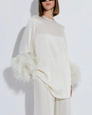 Cream Satin Ostrich Feather Shift Dress