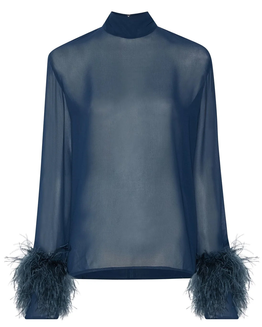 Ink Georgette High Neck Feather Blouse