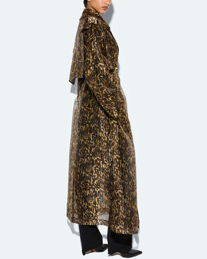 Leopard Organza Double Breasted Trench Coat