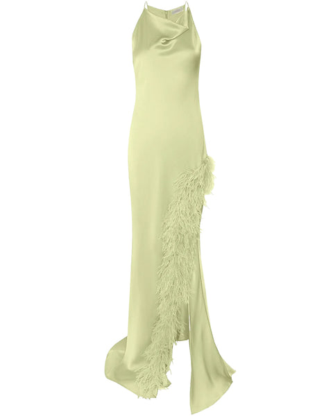 Feather Satin halter maxi buying dress