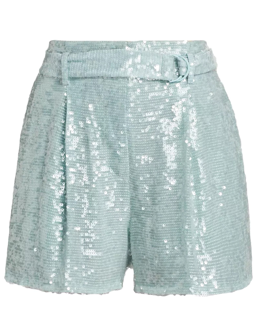 Soft Blue Sequin Belted Short