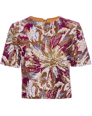 Abstract Floral Sequin Top