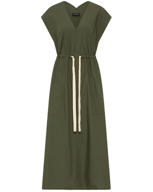 Olive LM Poplin V Neck Dress