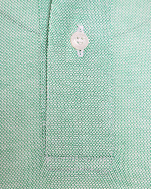 Light Green Feathered Cotton Knit Short Sleeve Polo