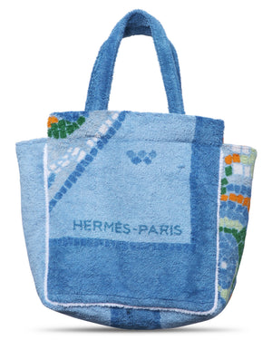 Terry Cloth Cabana Tote in Light Blue or Navy Colorblock