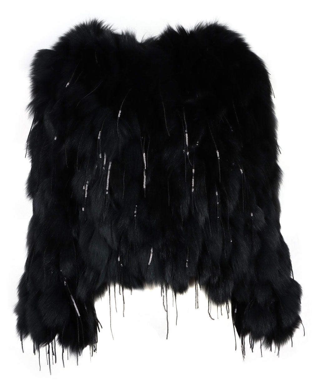 Sequin Fox Fur Jacket in Black