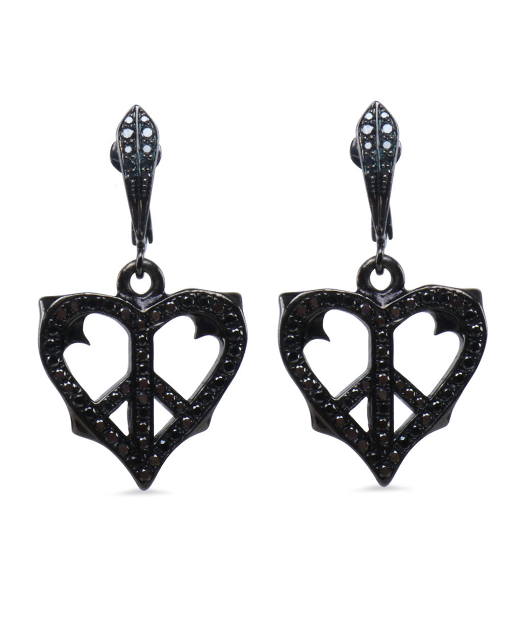 Black Diamond Peace Heart Earrings
