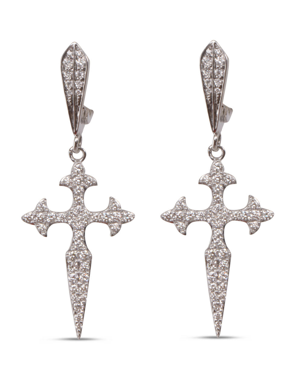 Diamond Fleur de Lis Dagger Earrings