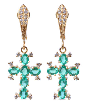 Emerald and Diamond Cross Earrings