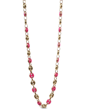 Gold and Pink Enamel Small Mariner Link Necklace
