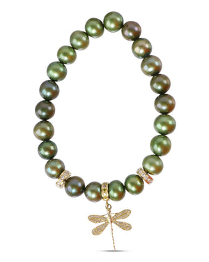 Green Pearl Dragonfly Bracelet