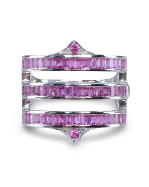 Pink Sapphire Triple Band Gothic Ring