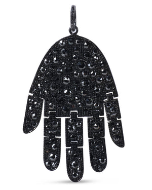 XL Hand of Hamsa Black Diamond Pendant