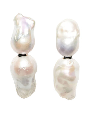 Baroque Pearl Double Drop Clip On Earrings