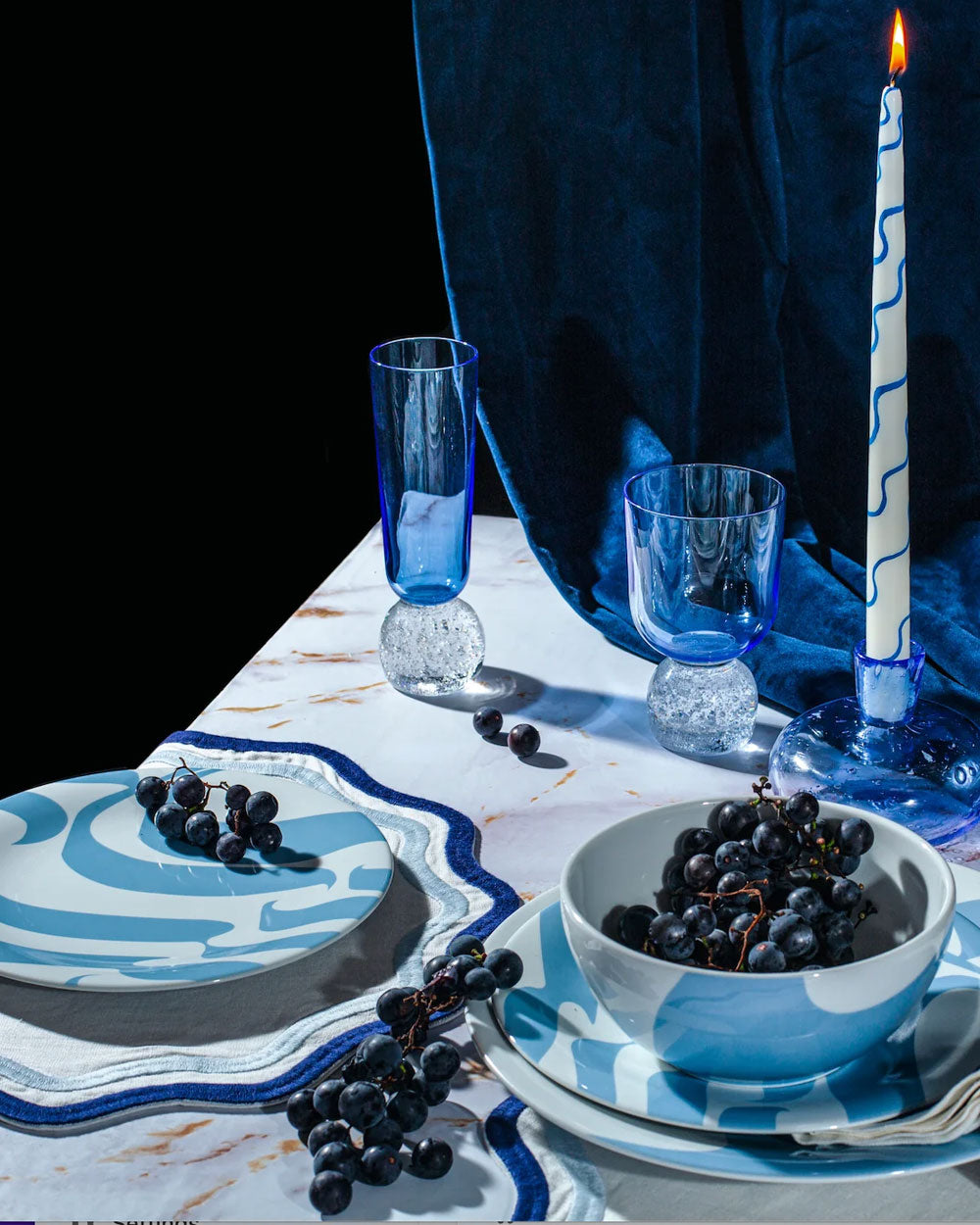 Colorblock Embroidered Linen Placemats in Blue
