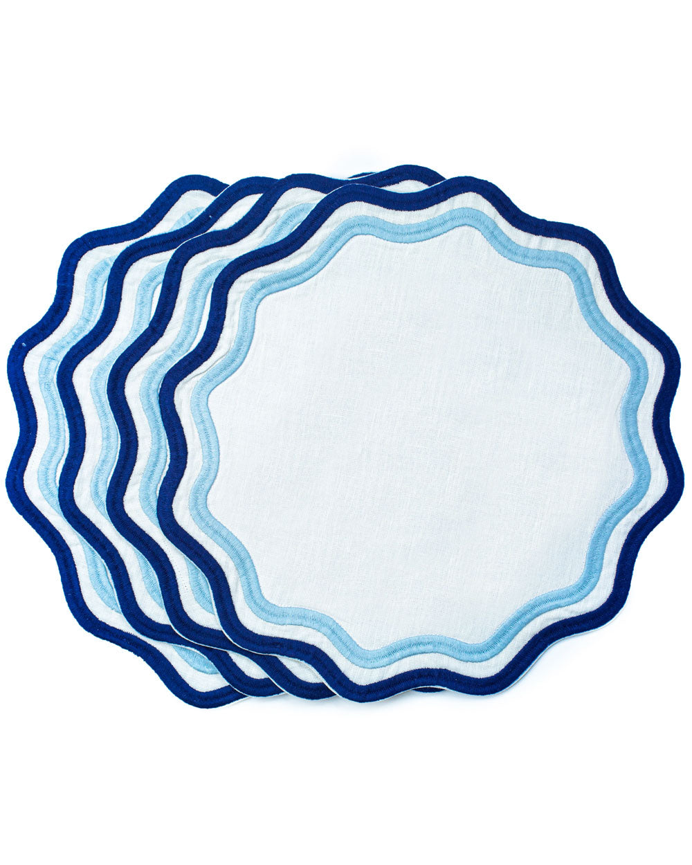 Colorblock Embroidered Linen Placemats in Blue