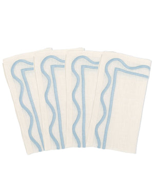 Colorblock Embroidered Linen Napkins in Light Blue