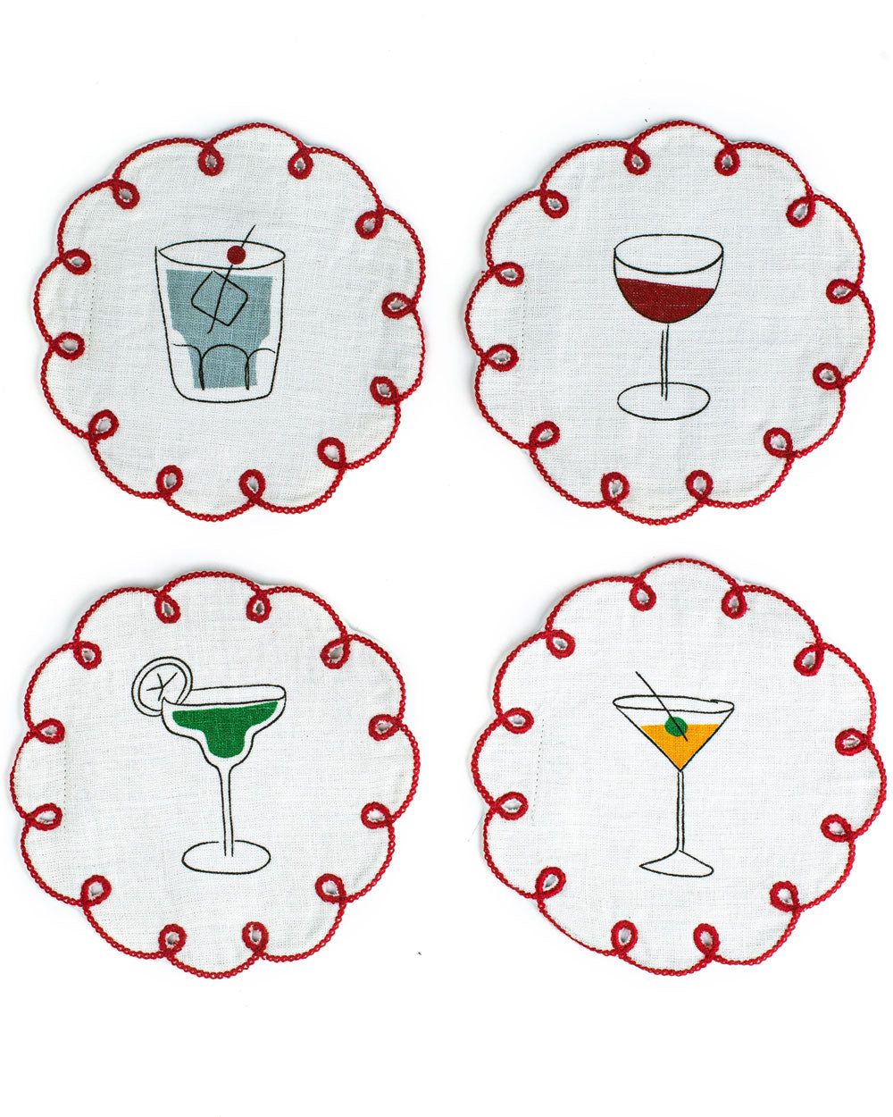 Fete Embroidered Linen Coasters
