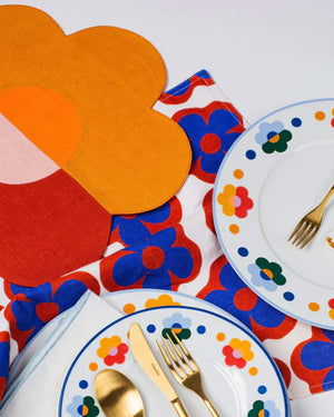 Floral Linen Patchwork Placemats in Amber and Red