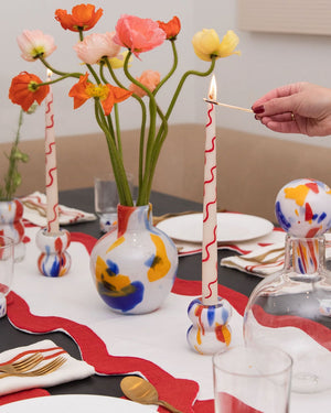 Primary Squiggle Hand Painted Candles in Red