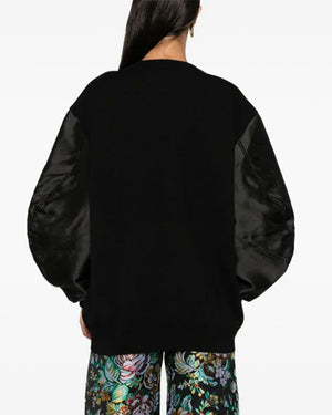 Black Merino Satin Bomber Sleeve Cardigan