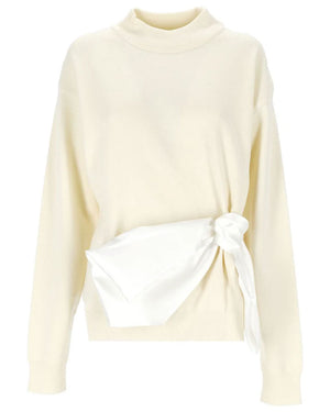 Off White Satin Bow Merino Knit Sweater