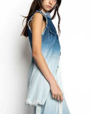 Ombre Blue High Low Denim Vest