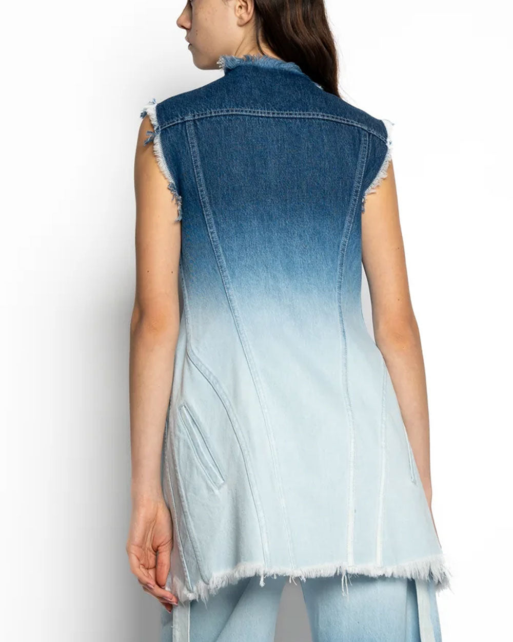 Ombre Blue High Low Denim Vest