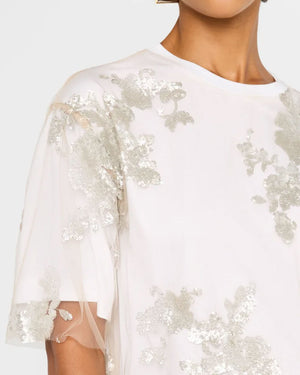 White Embroidered Relaxed T-Shirt