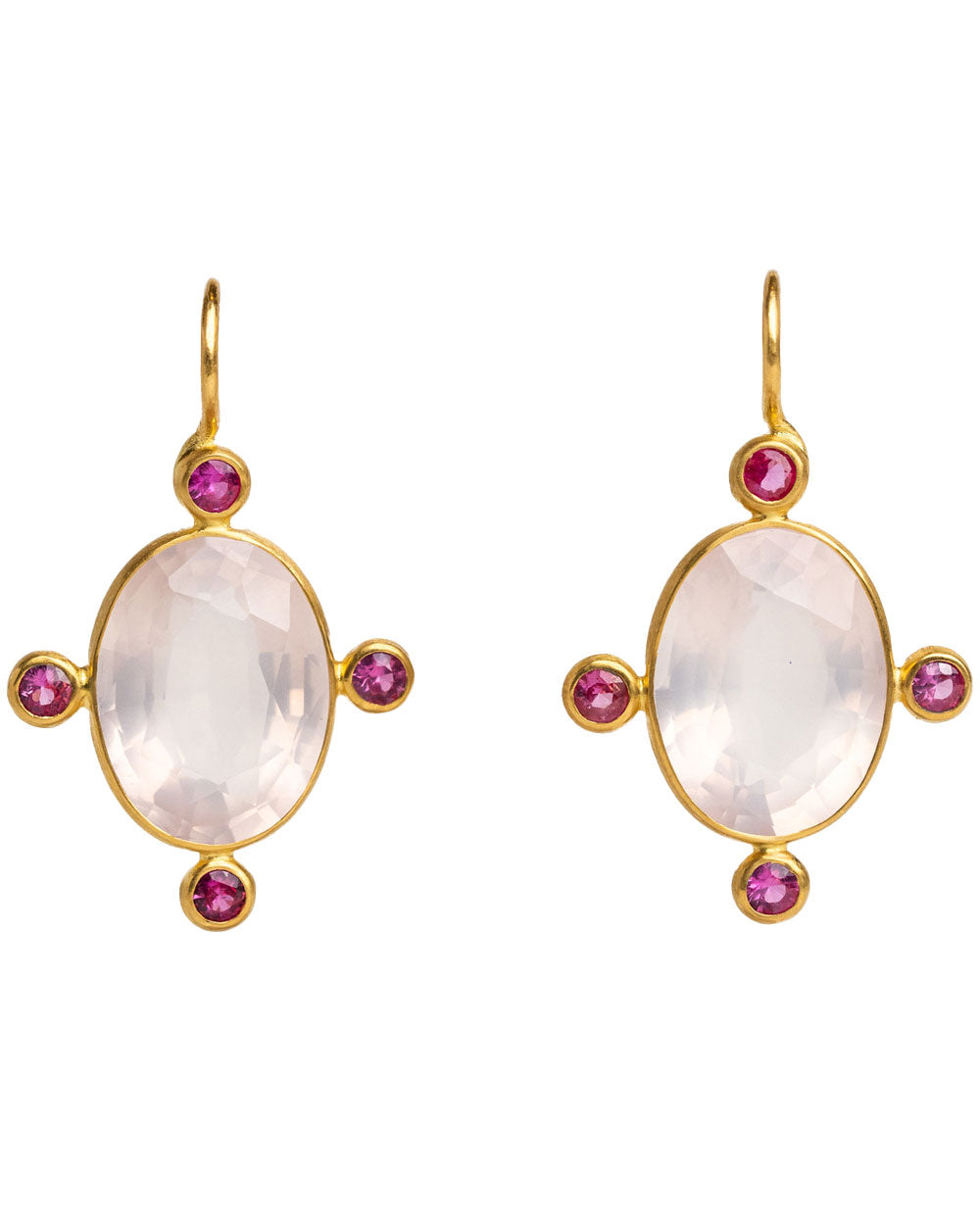 Oval Rose Quartz and Pink Sapphire Point Earrings