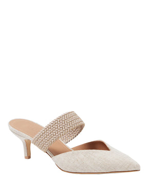 Maisie Linen Strap Mule in Cream and Beige