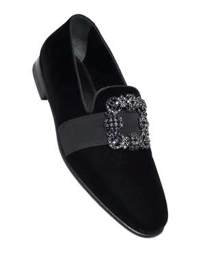 Carlton Velvet Jewel Buckle Formal Loafer in Black