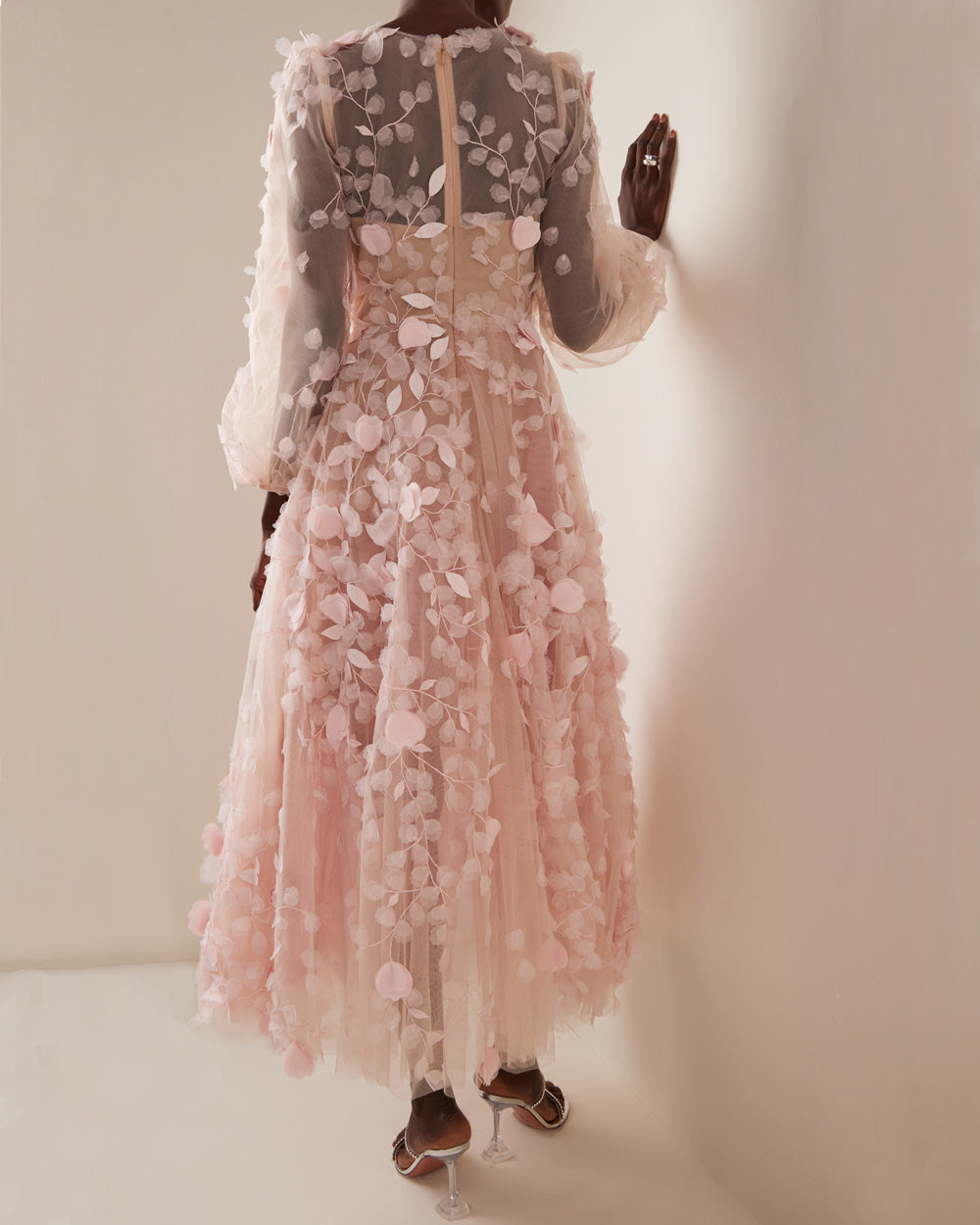 Blush Tulle Deep V Organza Midi Tea Dress