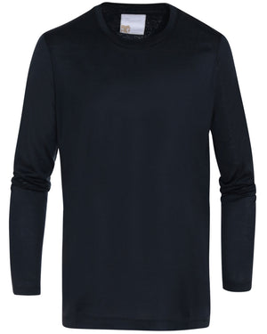 Navy Jersey Silk Blend Long Sleeve T-Shirt