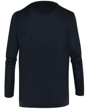 Navy Jersey Silk Blend Long Sleeve T-Shirt