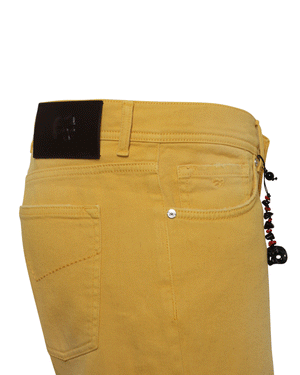 Yellow Distressed Bull Denim 5 Pocket Pant