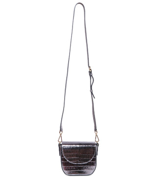 Small Diana Shiny Crocodile Crossbody in Grey